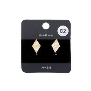Gold CZ Rhombus Stud Evening Earrings, are the perfect addition to any glamorous outfit. Whether dressed up for an evening out or just for everyday sophistication, these earrings will add a touch of luxury to your look. Perfect gift items for birthdays, anniversaries, weddings, bridal showers, and other special occasions.