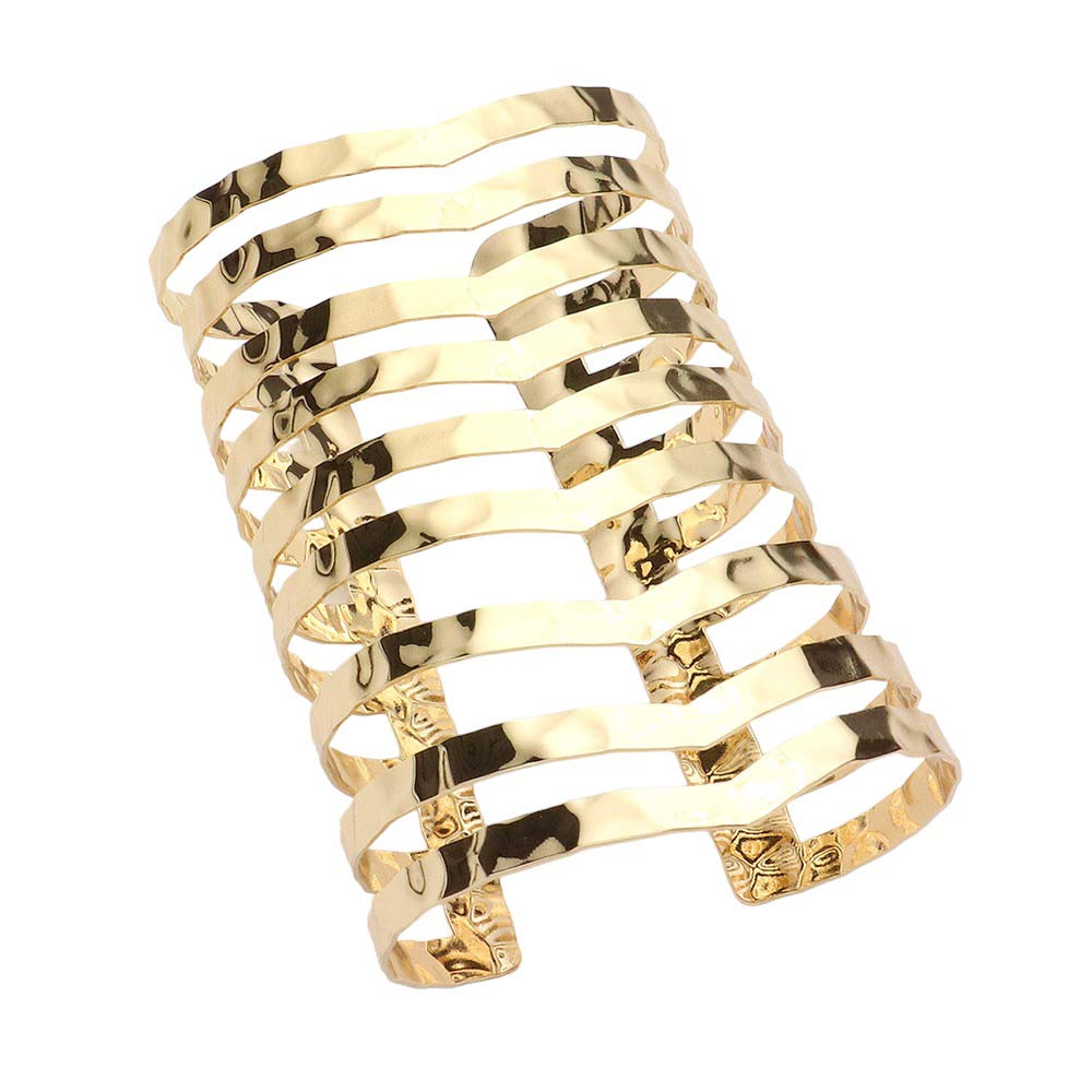 Gold Chevron Split Metal Cuff Bracelet, is perfect for adding a chic statement to any outfit. Made from a high-quality metal alloy, the intricate chevron design ensures this piece will stand out. Awesome gift for birthdays, anniversaries, and Valentine’s Day for your friends, family, and the people you love and care about.