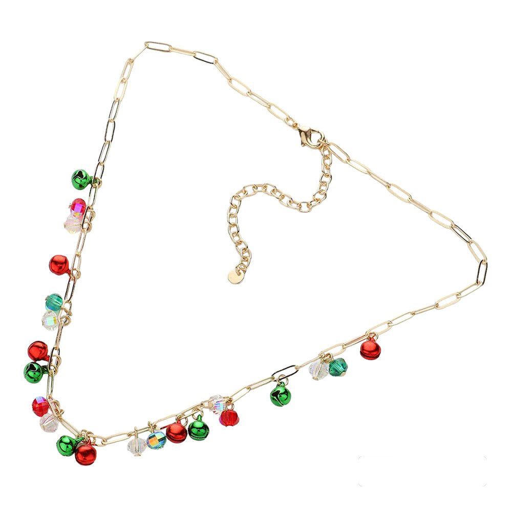 Gold-Christmas Bell Charm Station Paperclip Chain Necklace is the perfect accessory for the holiday season. Made with a festive charm and a unique paperclip chain design, it adds a touch of elegance to any outfit. Crafted with high-quality materials, it is both stylish and durable. 
