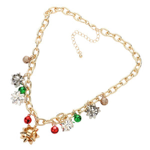 Gold Christmas Gift Bow Jingle Bell Station Necklace, is beautifully designed with a bow theme that will make a glowing touch on everyone. This pretty & tiny necklace will surely bring a smile to one's face as a gift. This is the perfect gift for Christmas, especially for your friends, family, and the people you love.