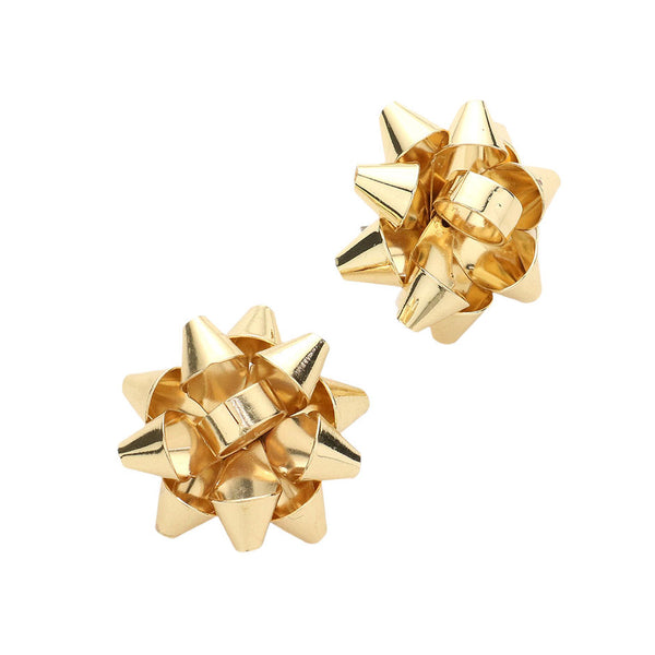 Gold Shine Ribbon Bow Earrings  Salty Accessories