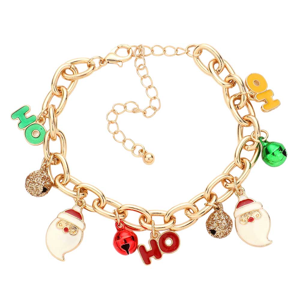 Gold Christmas Santa Claus HOHOHO Charm Bracelet, enhance your attire with these beautiful bracelets to show off your fun trendsetting style at Christmas. This bracelet will garner compliments all day long at the Christmas Day function. Perfect gift accessory for especially Christmas to your friends, family, and love.