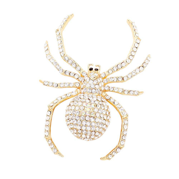 Gold-Crystal Embellished Spider Brooch adds a touch of elegance to any outfit. The sparkling crystals and intricate design make it a unique and eye-catching accessory. Perfect for adding a touch of glamour to your wardrobe, this brooch is a must-have for fashion-forward individuals.