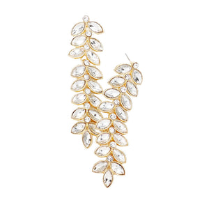 Gold Clear Marquise Crystal Leaf Vine Drop Evening Earringsc. Get ready with these bright earrings, put on a pop of color to complete your ensemble. Perfect for adding just the right amount of shimmer & shine and a touch of class to special events. Perfect Birthday Gift, Anniversary Gift, Mother's Day Gift, Graduation Gift.