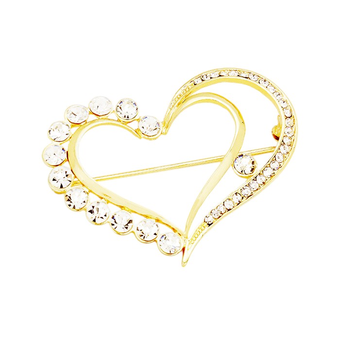 Gold-Clear-Stone Trimmed Heart Pin Brooch is the perfect addition to any outfit. Sparkling stones add a touch of glamour, while the heart shape offers a subtle yet romantic touch. Expertly crafted, this brooch is a must-have accessory for any fashion-forward individual.