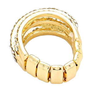Gold Clear Twisted Crystal Rhinestone Stretch Ring, is a beautifully crafted design that adds a gorgeous glow to your special outfit. This ring fits your lifestyle on special occasions! It is a good choice for engagement or wedding or anniversary gifts. And also the ideal gift for your loved ones or any person.
