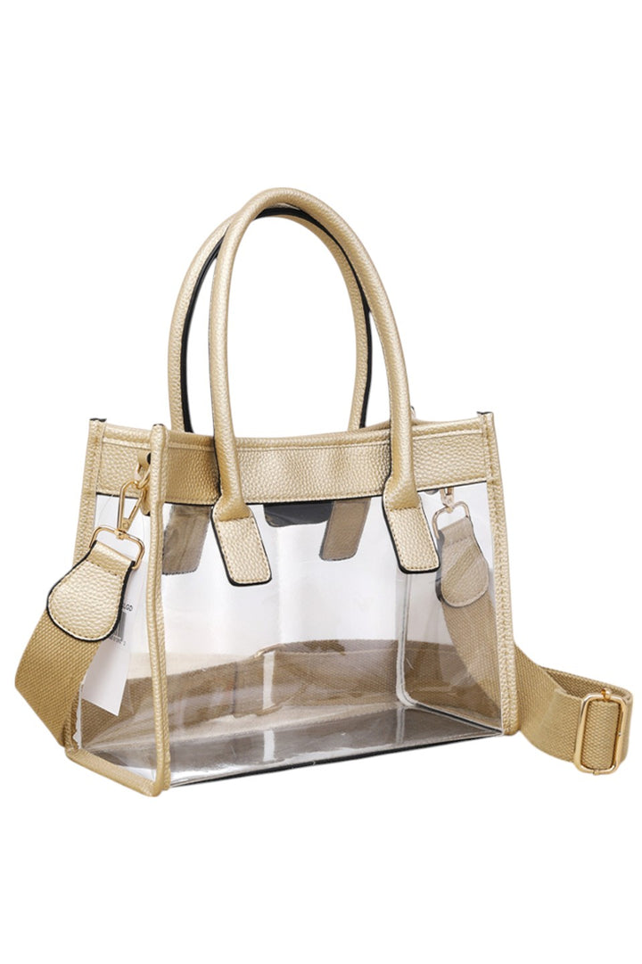 Color Trim Clear Hand Bag combines modern transparency with vibrant accents, offering a stylish yet practical accessory. Its clear design allows easy visibility of contents, while the colorful trim adds a fashionable touch. Lightweight and spacious, it’s ideal for daily use or events requiring quick access to essentials without sacrificing style. Durable materials ensure long-lasting wear, making it a smart choice for those who value both function and trend. 