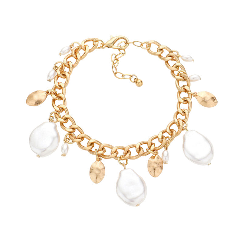 Gold Cream Pearl Abstract Metal Station Bracelet, the perfect way to add a classic touch of elegance to any style. Featuring a timeless design of pearl beads and metal station accents, will become a staple in your jewelry collection. Ideal Birthday Gift, Anniversary Gift, Christmas Gift, Mother's Day Gift, Valentine's Day Gift