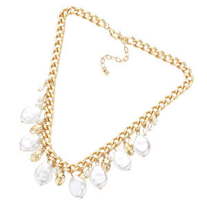 Pearl Abstract Metal Station Necklace