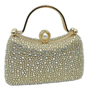 Gold Crystal Diamond Top Handle Embellished Evening Clutch Bag is a remarkable evening bag, crafted from premium materials with a crystal diamond top handle for a special touch. Featuring a soft-textured fabric lining and a stylish, elegant exterior, this clutch bag is ideal for special occasions. 