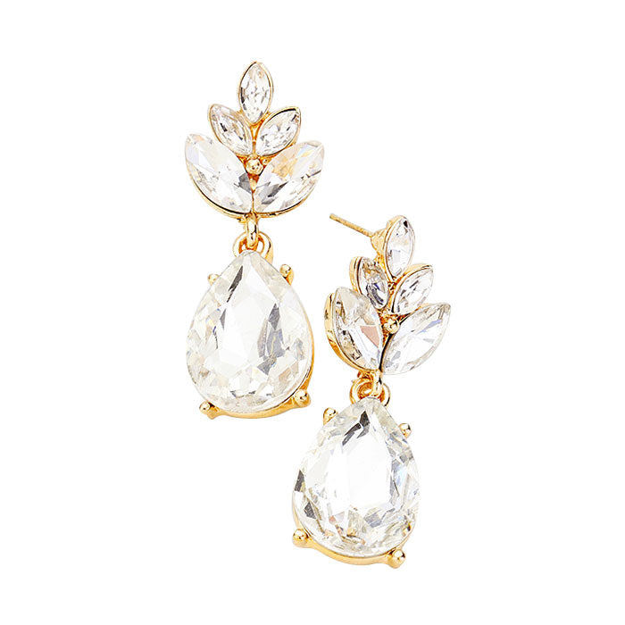 Gold Crystal Teardrop Cluster Vine Evening Earrings, wear over your favorite tops and dresses this season! A timeless treasure designed to add a gorgeous stylish glow to any outfit style. This piece is versatile and goes with practically anything! Fabulous Christmas Gift, Birthday Gift, Mother's Day, Loved one gift.