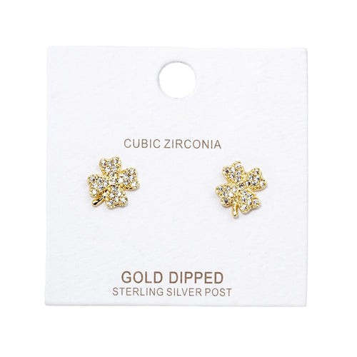 Cubic Zirconia Clover Stud Earrings - Gold