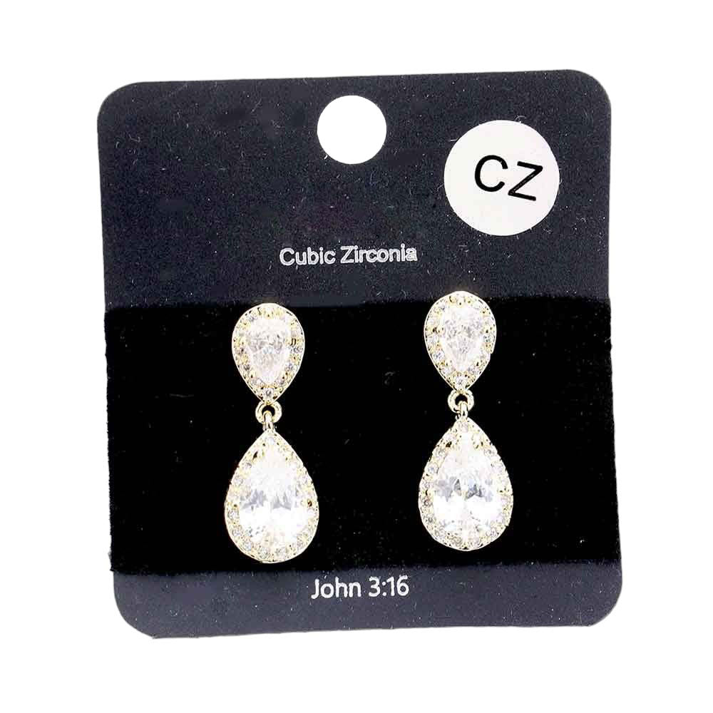 Gold Cubic Zirconia Crystal Dangle Earrings, Elevate your evening look with these sophisticated earrings. Crafted to perfection with superior-quality stones, these earrings can be a statement piece for any stylish ensemble. Their striking design adds the perfect finishing touch to any special look. Perfect gift idea.