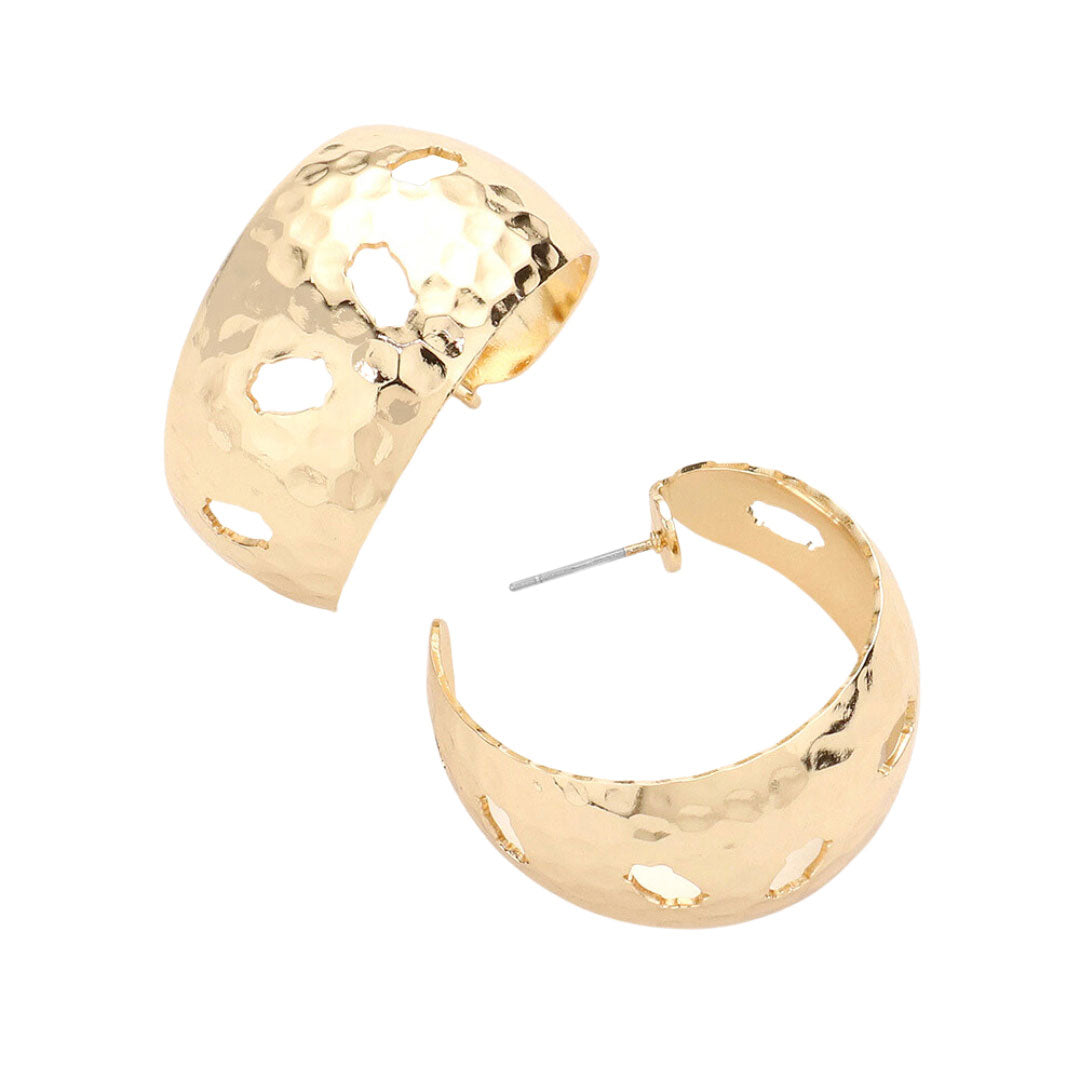 Gold Cut Out Detailed Metal Hoop Earrings, Take your love for accessorizing to a new level of affection with these cutout metal hoop earrings. These earrings can be given as a sweet gift to your family and friends on Christmas, Valentine's Day, birthday, anniversary, or other meaningful festivals.