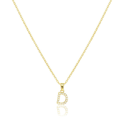 D Stainless Steel CZ Stone Paved Monogram Pendant Necklace - Assorted