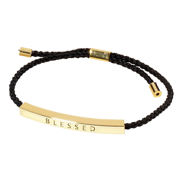 Gold-Dipped BLESSED Bar Pointed Rope Bracelet is a beautiful addition to any outfit. The adjustable cinch pull tie design ensures a perfect fit, while the BLESSED message bar adds a meaningful touch. Made with quality craftsmanship and materials, this bracelet is the perfect way to elevate your style.