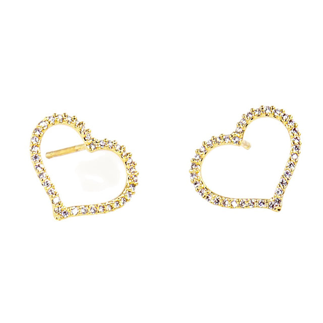 Gold Dipped CZ Stone Paved Open Heart Stud Earrings combine elegant design with expert craftsmanship. Featuring a delicate open heart shape encrusted with sparkling cubic zirconia stones, they offer a refined sparkle that enhances any outfit. The gold-dipped finish ensures lasting shine and durability, making these earrings a sophisticated choice for everyday wear or special occasions. 