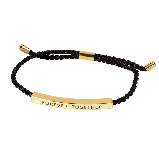 Gold-Dipped FOREVER TOGETHER Pointed Rope Cinch Pull Tie Bracelet is the perfect way to symbolize your eternal bond. The adjustable design ensures a comfortable fit, while the white gold dipped message bar adds a touch of elegance. Make a statement with this heartfelt accessory.