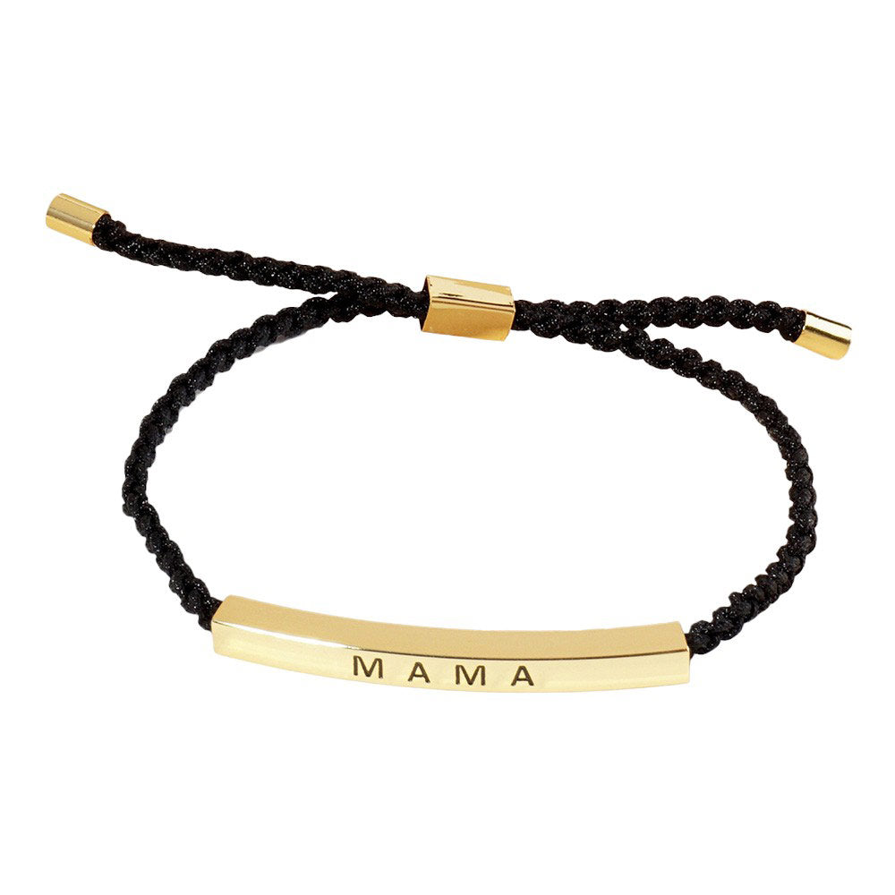 Gold-Dipped MAMA Message Bar Pointed Rope Adjustable Bracelet is perfect for any mother looking to add some style to her accessories. With the adjustable rope design and sleek message bar, this bracelet is both fashionable and meaningful. Show off your love for motherhood with this unique piece.