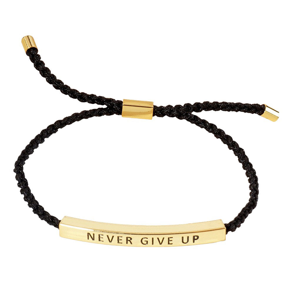 Gold-Dipped NEVER GIVE UP Message Bar Pointed Rope Adjustable Bracelet , This Bracelet  designed inspire you to never give up. With a motivational message inscribed on a sleek bar and a pointed rope design, this bracelet is a stylish reminder to persevere through any challenge. 