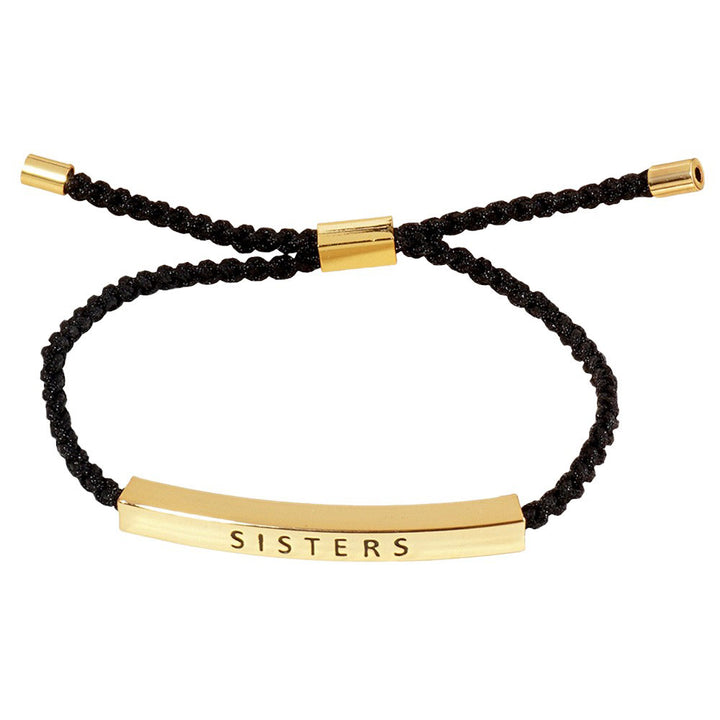 Gold-Dipped SISTERS Message Bar Pointed Rope Adjustable Bracelet is a perfect accessory for anyone looking to add a personal touch to their outfit. Featuring a sleek, adjustable design, it allows for a comfortable and customizable fit. With a special message bar, it adds a sentimental touch to any ensemble.