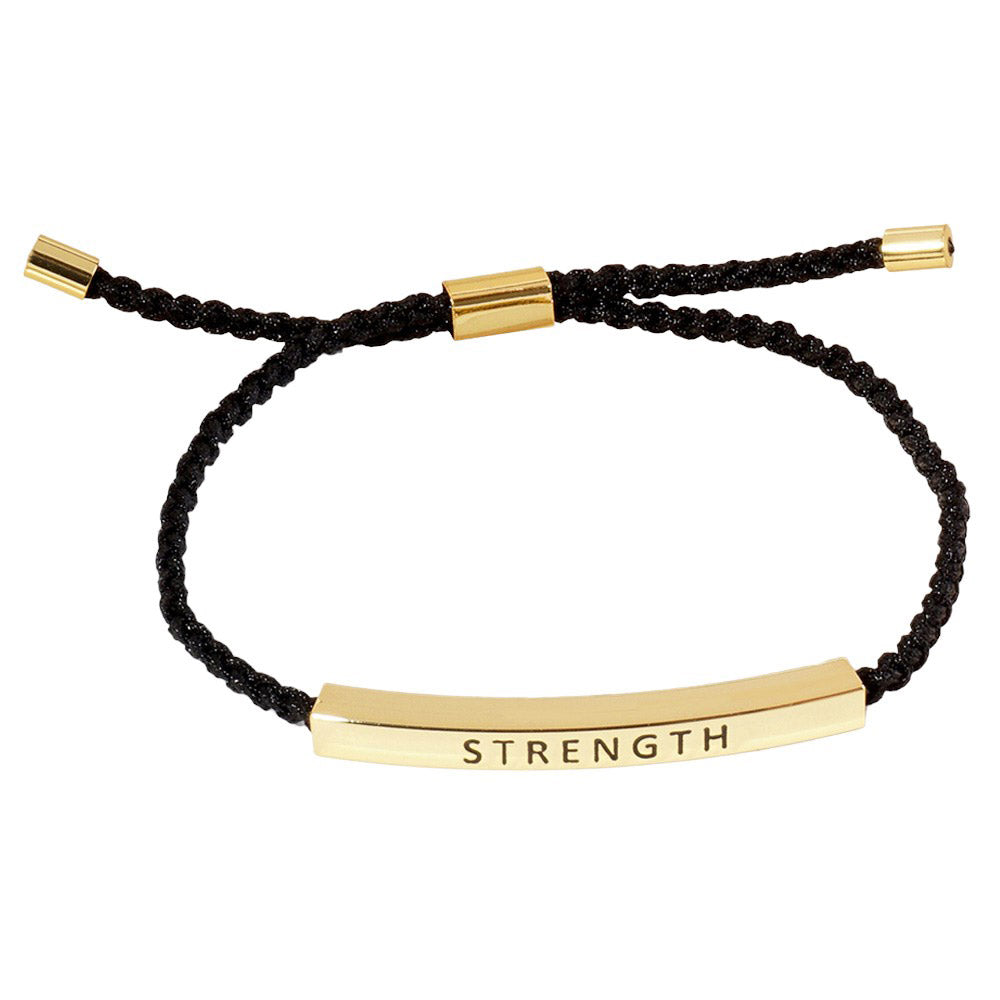 Gold-Dipped STRENGTH Message Bar Pointed Rope Adjustable Cinch Pull Tie Bracelet is a stylish and unique accessory that delivers a powerful message. The pointed rope design is not only fashionable, but also represents strength and resilience. With its durable construction and meaningful symbolism.