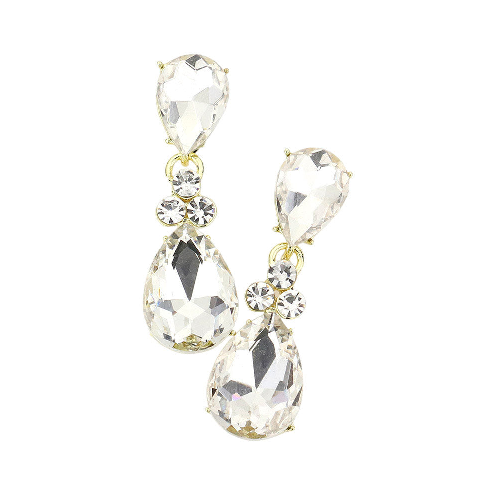 Gold Double Pear Crystal Evening Earrings, these elegant earrings will add an eye-catching sparkle to your look. Crafted with two luxuriously cut pear-shaped crystals, they will bring a sophisticated shimmer to your evening ensemble. An awesome choice for wearing at parties. Perfect gift for Birthdays, anniversaries etc.