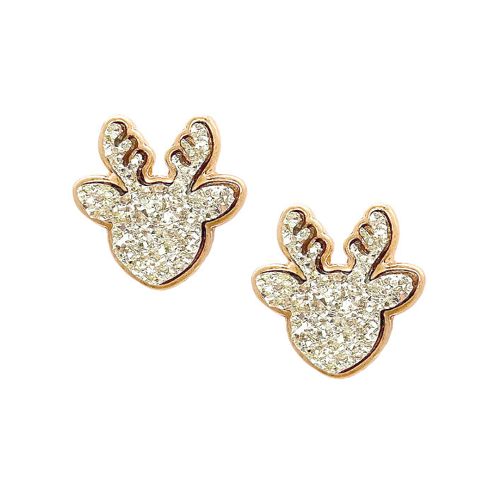 Gold Druzy Reindeer Stud Earrings. Get ready with these Earrings. Beautifully crafted design adds a gorgeous glow to any outfit. Jewelry that fits your lifestyle! Perfect Birthday Gift, Anniversary Gift, Mother's Day Gift, Anniversary Gift, Graduation Gift, Prom Jewelry, Just Because Gift, Thank you Gift.