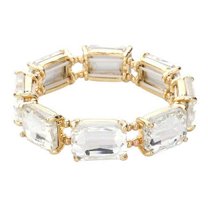 Gold Emerald Cut Stone Stretch Evening Bracelet, get ready with this Stretch Evening Bracelet to receive the best compliments on any special occasion. Put on a pop of color to complete your ensemble and make you stand out on special occasions. It looks so pretty, bright, and elegant on any special occasion. 