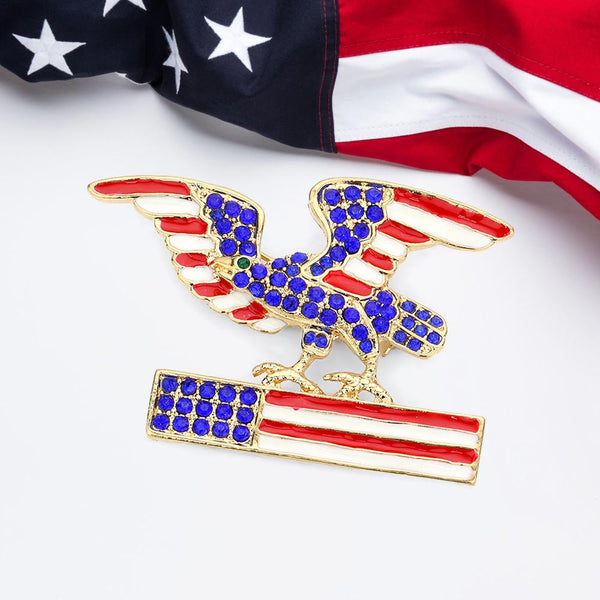 Gold Enamel American USA Flag Eagle Pin Brooch is perfect for any patriotic occasion. Made from high-quality enamel, this pin features a beautifully detailed American flag and eagle design. Add a touch of American pride to any outfit with this stunning brooch.
