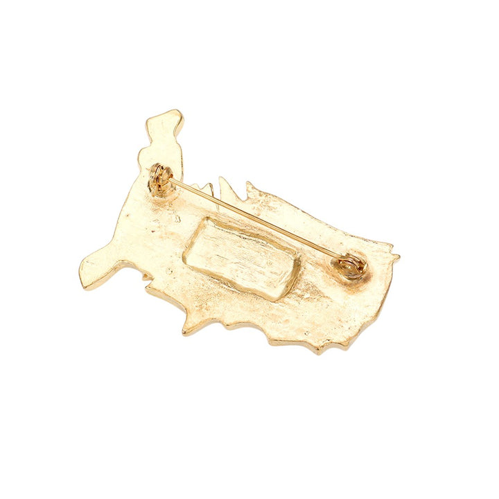 Gold Enamel American USA flag and United States map pin brooch is a patriotic and stylish accessory that adds a touch of national pride to any outfit. Made with high-quality materials, this pin is durable and long-lasting. Perfect for showing off your love for the USA and its map.