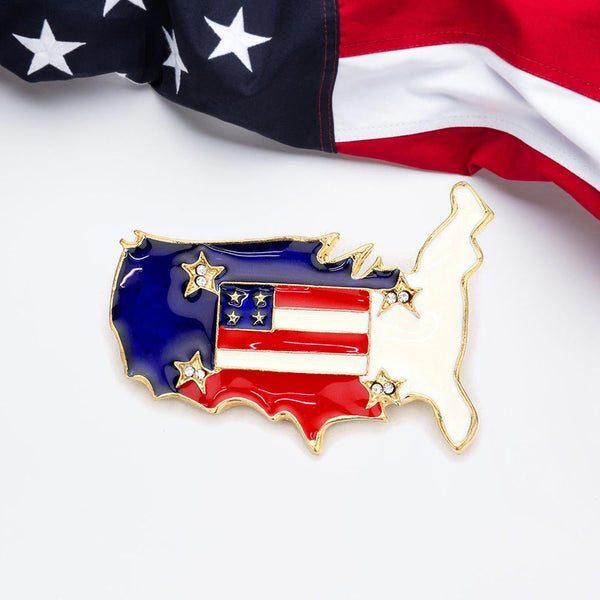 Gold Enamel American USA flag and United States map pin brooch is a patriotic and stylish accessory that adds a touch of national pride to any outfit. Made with high-quality materials, this pin is durable and long-lasting. Perfect for showing off your love for the USA and its map.