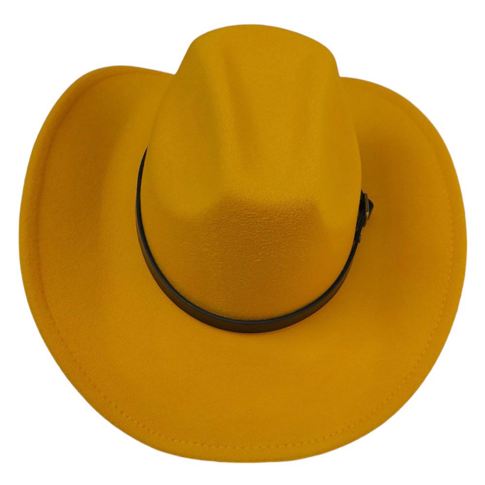 Gold-Faux Leather Belt Pointed Western Cowboy Fedora Hat, Made with high-quality faux leather, this fedora hat features a pointed design and a belt for added style. Perfect for any occasion, it's the perfect accessory for any fashion-savvy individual. Upgrade your look with this must-have hat.  