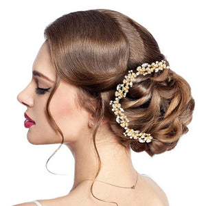 Gold Floral Marquise Stone Accented Bun Wrap Headpiece, Elevate your special occasion or wedding ensemble with this exquisite piece. Whether you're a bride looking to enhance your bridal look or seeking a thoughtful gift for someone special, this headpiece is the perfect choice.