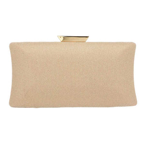 Gold Glittered Rectangle Evening Clutch Crossbody Bag adds a touch of glamour to any evening look. Crafted from fine-glittered material, this clutch features a distinctive rectangle shape. The adjustable shoulder strap allows you to effortlessly switch between a clutch and a crossbody bag.
