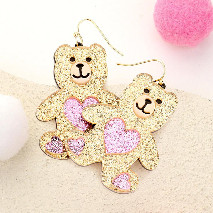 Gold-Glittered Resin Bear Dangle Earrings, put on a pop of color to complete your ensemble. Beautifully crafted design adds a gorgeous glow to any outfit Perfect for adding just the right amount of shimmer & shine . Perfect Birthday Gift, Anniversary Gift, Mother's Day Gift, Graduation Gift.