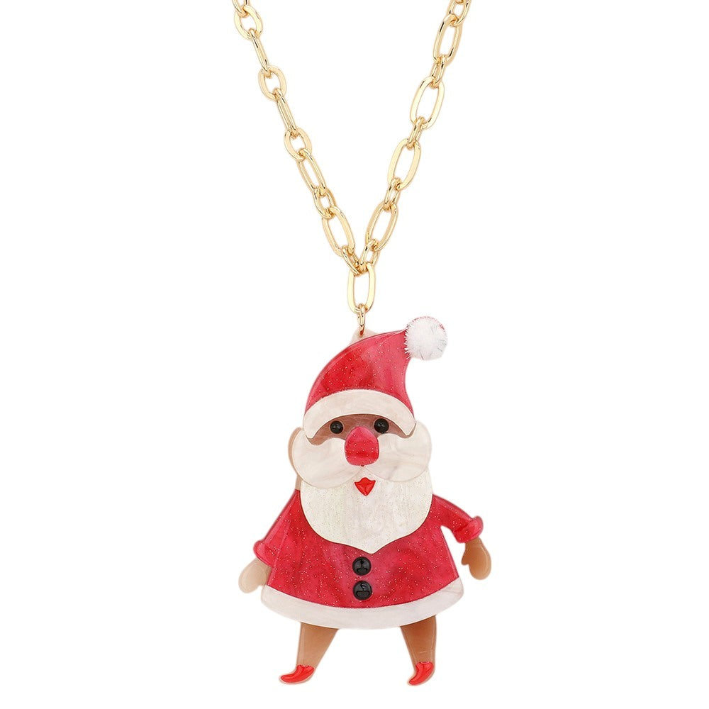 Gold-Glittered Resin Christmas Santa Pendant Long Necklace is a must-have for your holiday outfit. Made from high-quality resin, the pendant features a festive Santa design with glitter accents, adding a touch of sparkle to your look. The long chain allows for versatile styling options. Perfect for spreading Christmas.