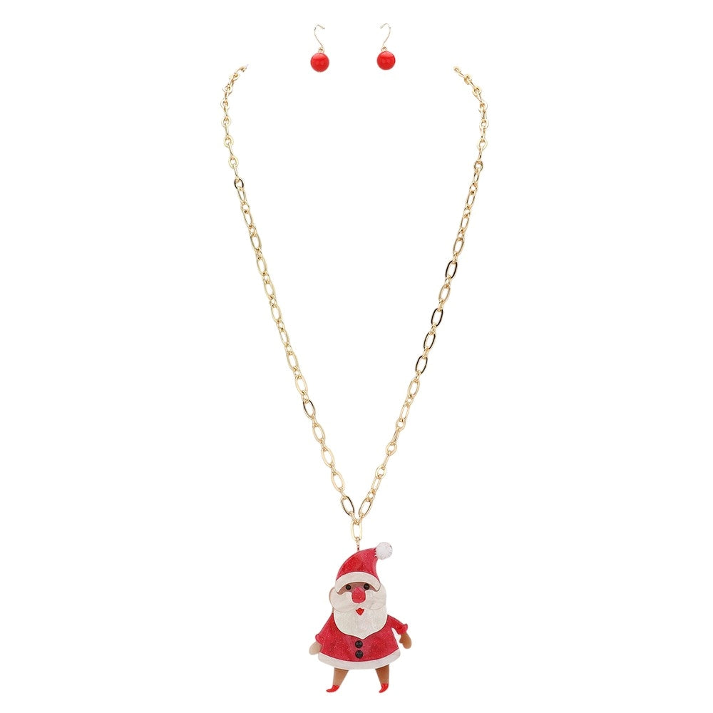 Gold-Glittered Resin Christmas Santa Pendant Long Necklace is a must-have for your holiday outfit. Made from high-quality resin, the pendant features a festive Santa design with glitter accents, adding a touch of sparkle to your look. The long chain allows for versatile styling options. Perfect for spreading Christmas.