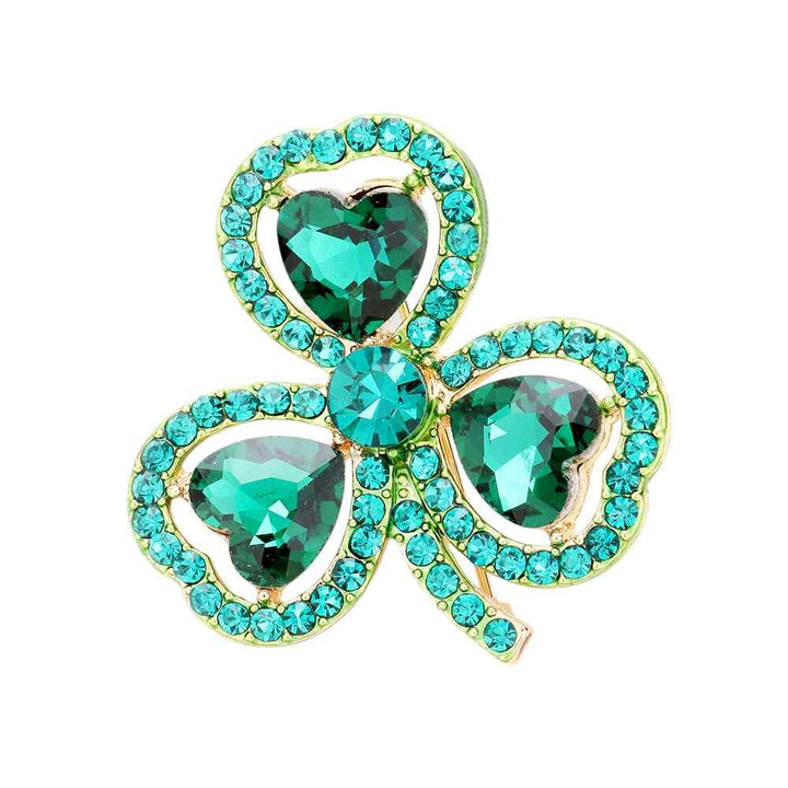 Gold-Green-St. Patrick's Day Crystal Rhinestone Pave Clover Pin Brooch adds a touch of elegance and luck to any outfit. Made with high-quality materials, the sparkling crystals and intricate design make for a stunning accessory. Show off your festive spirit with this beautiful brooch. 