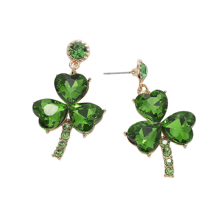 Gold-Green-St Patricks Shamrock Clover Stone Dangle Earrings are a must-have for any St Patrick's Day celebration. Each earring features a beautiful green clover stone, symbolizing good luck and fortune. Made with high-quality materials, these earrings are both stylish and durable, making them the perfect addition to your holiday outfit. Show off your festive spirit with these stunning dangle earrings.