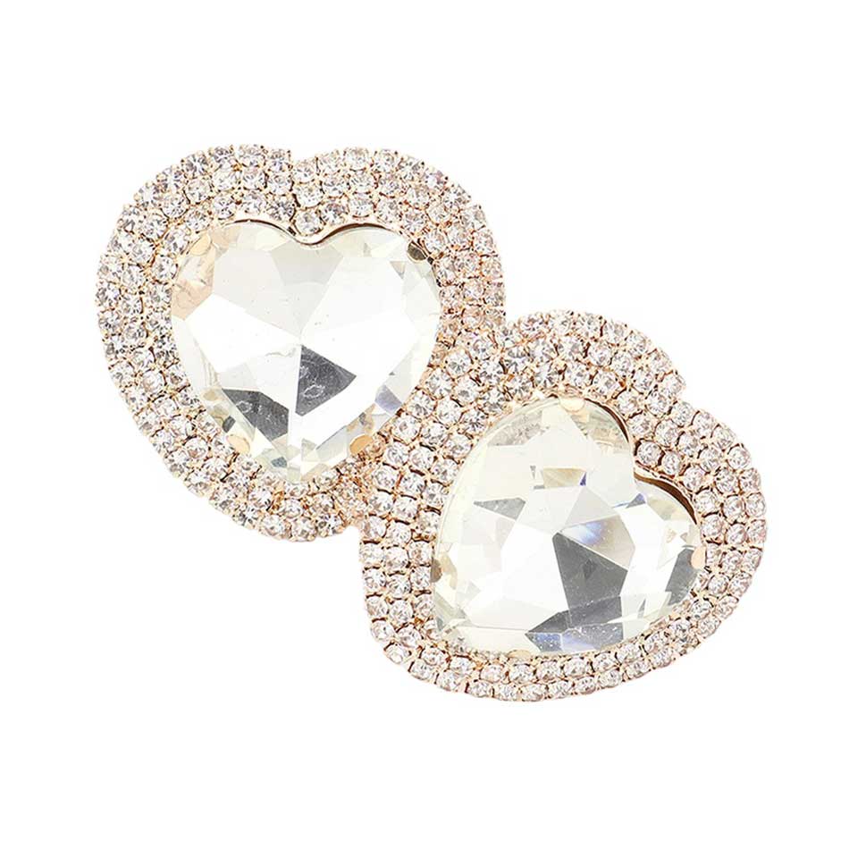 AB Gold Heart Glass Stone Cluster Clip On Earrings, adds a touch of luxury to any outfit. With a cluster of sparkling glass stones, these earrings are a unique and eye-catching accessory. The clip-on fastening makes them comfortable and easy to wear. Perfect for any special occasion, parties, night outings, proms, etc.