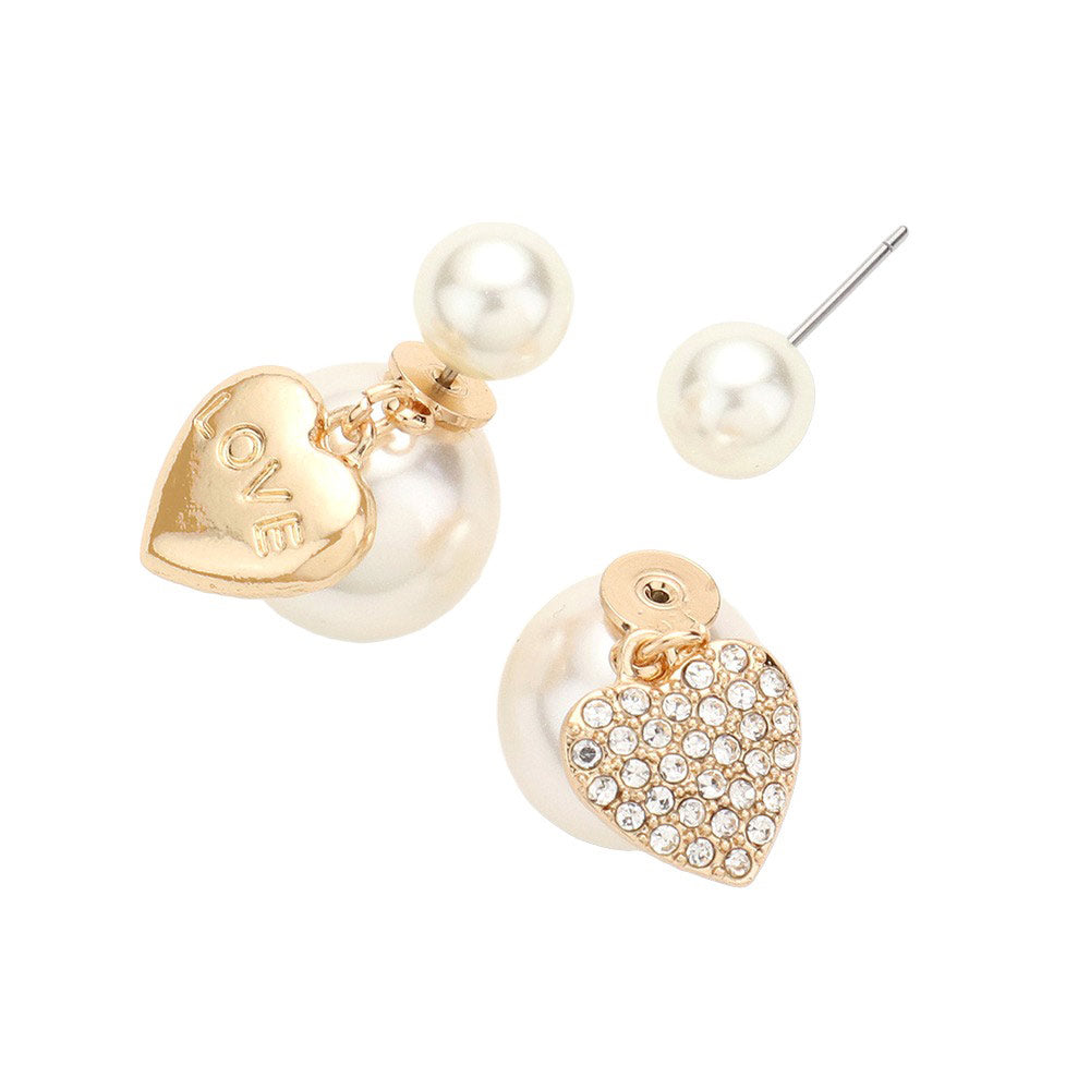 Gold Heart Pointed Double Sided Pearl Peekaboo Earrings, Made with high-quality materials and featuring an eye-catching design, provide a stylish touch. Crafted with two petite pearls that glitter in the light, encased in two pointed hearts. Give a pair of these earrings to your family members or friends. 