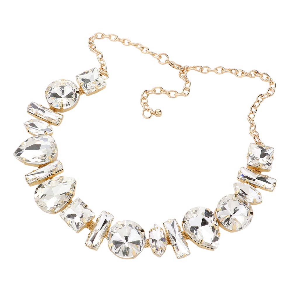 Gold Irregular Stone Cluster Evening Jewelry Set, is made with unique stones to add a chic touch to any special occasion look. Crafted from a mix of stones in different shapes and sizes, the set stands out with its bold and eye-catching design. Perfect gift idea on birthdays, anniversaries, or any meaningful day.