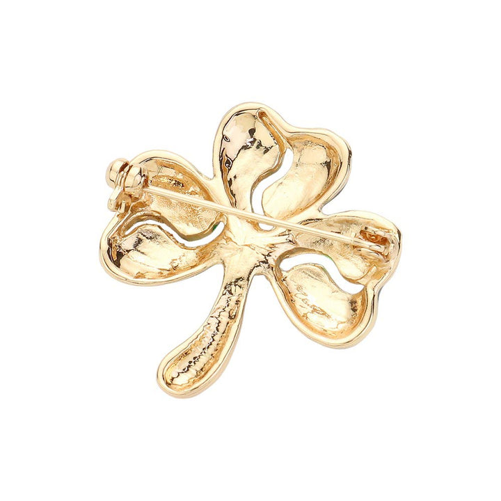 Gold Lacquered Clover Pin Brooch, Add a touch of elegance to your outfit with our special Pin Brooch. Made from high-quality materials and coated with lacquer, this pin is both durable and stylish. Its unique clover design is perfect for adding a pop of sophistication to any look.