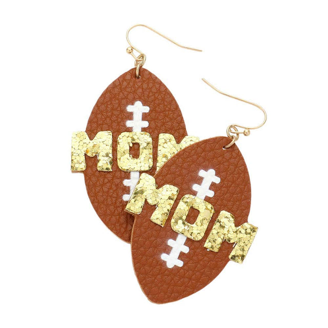 Gold Show off your love of football and your mother with the MOM Message Faux Leather Football Dangle Earrings. Crafted from faux leather, these dangle earrings feature a message of "MOM," perfect for honoring a special mother in your life. Whether you dress up or down, these earrings can complete any outfit.