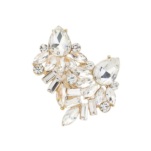 Marquise Baguette Stone Cluster Evening Earrings - Gold