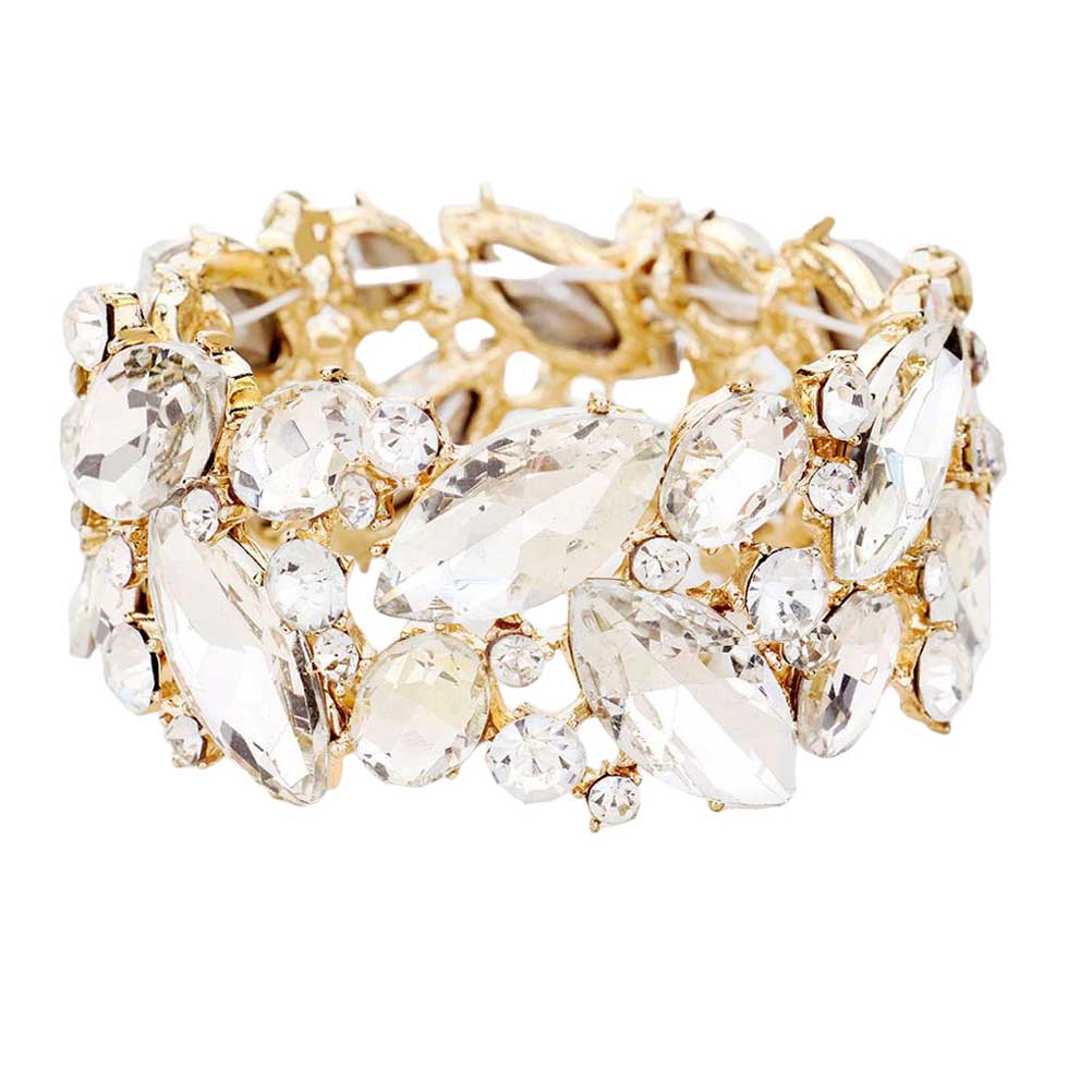 Gold AB Gold Marquise Crystal Stretch Evening Bracelet, this Bracelet sparkles all around with it's surrounding round stones, stylish stretch bracelet that is easy to put on, take off and comfortable to wear. Jewelry offers a wide variety for your Party, Prom, Pageant, Wedding, Sweet Sixteen, and other Special Occasions!