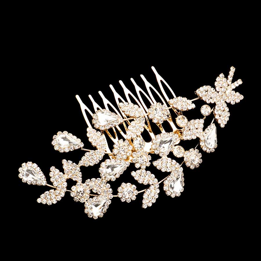 Gold Marquise Stone Accented Floral Hair Comb, this elegant floral hair comb features an array of marquise stones, adding a classic touch to any hairstyle. The beautifully crafted design hair comb adds a gorgeous glow to any special outfit. These are Perfect Anniversary Gifts, and also ideal for any special occasion.