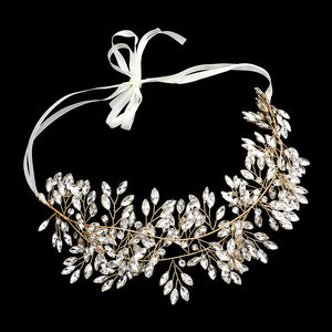 Gold Marquise Stone Cluster Vine Bun Wrap Headpiece Necklace, this stunning Wedding & Bridal themed headpiece is created using glittering and beautiful Cluster Vine that accents the beauty to a greater extent with a classy look. Wear this headpiece for a textured lovely feel and show your perfect choice.
