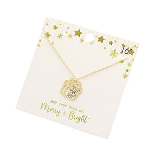 Gold Merry and Happy Message Metal Christmas Pendant Necklace, enhance your beauty and make a beautiful outlook with these pendant necklace. These necklaces are the perfect choice for this festive season, especially this Christmas. Perfect Gift for December Birthdays, Christmas, Secret Santa. Merry Christmas.